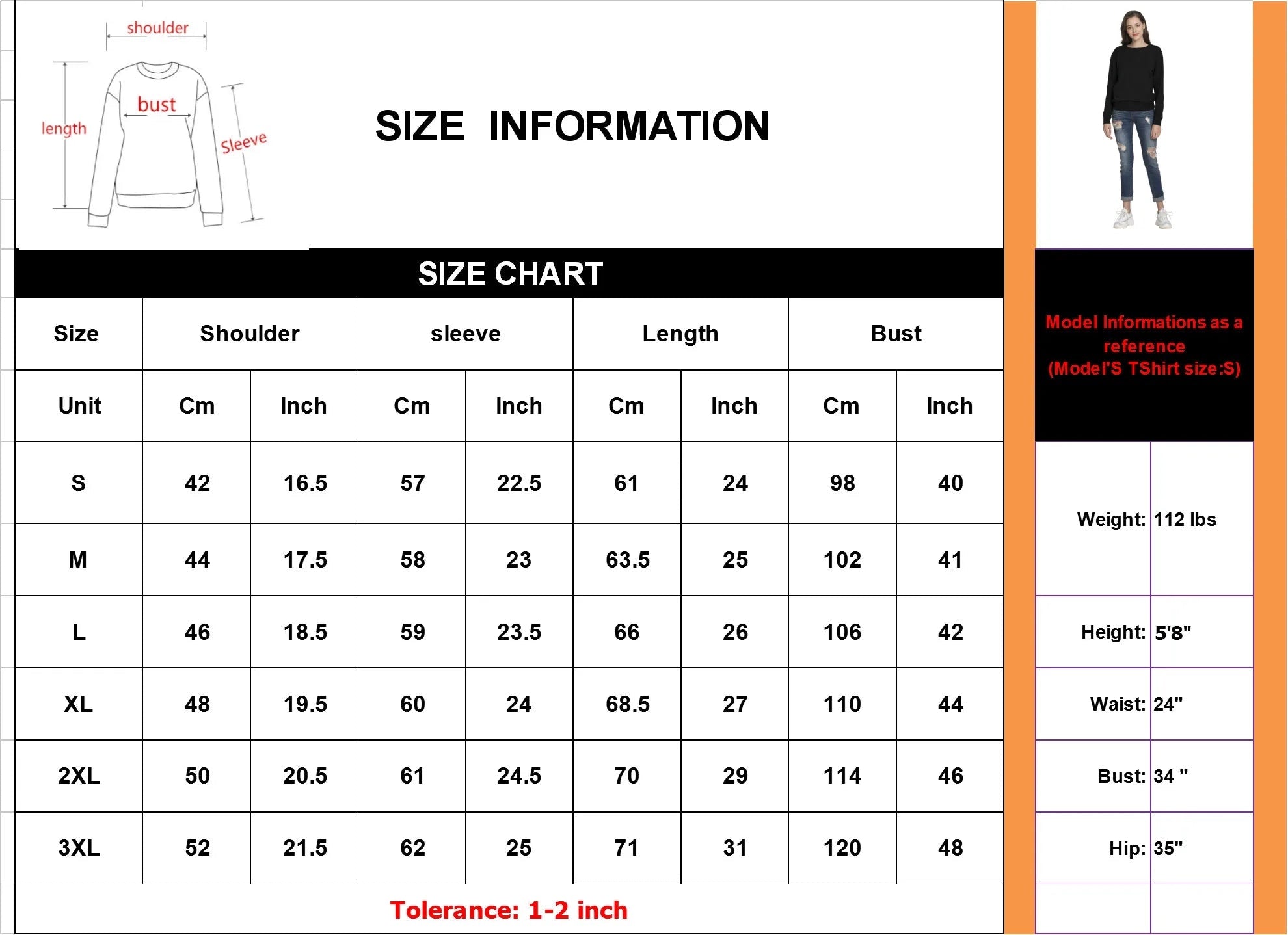 Size chart for Christian Women's 100% Cotton Sweatshirt by Faith Apparel. Includes measurements in cm and inches for all sizes.